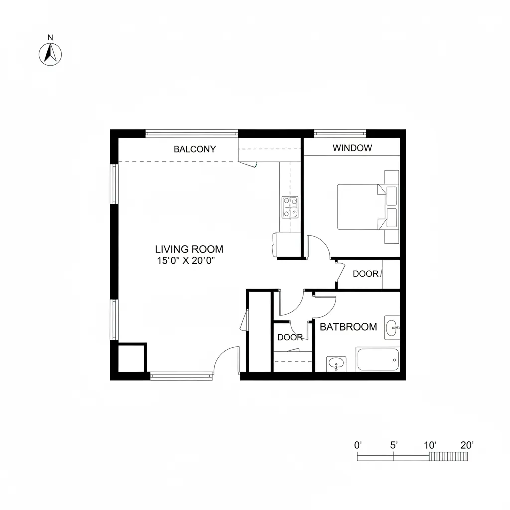 technical 2D architectural floor plan drawing similar to AutoCAD drafting workflow