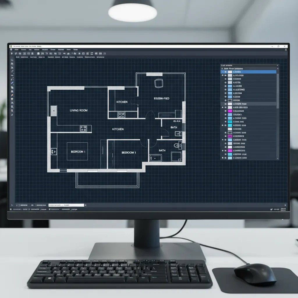 Clean AutoCAD 2D floor plan with organized layers and wall polylines