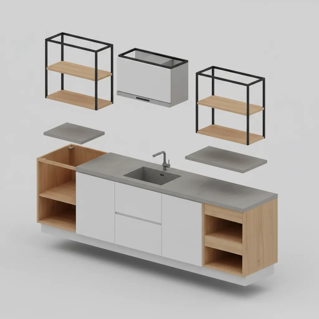 3D cabinet or furniture model designed in AutoCAD for interior millwork