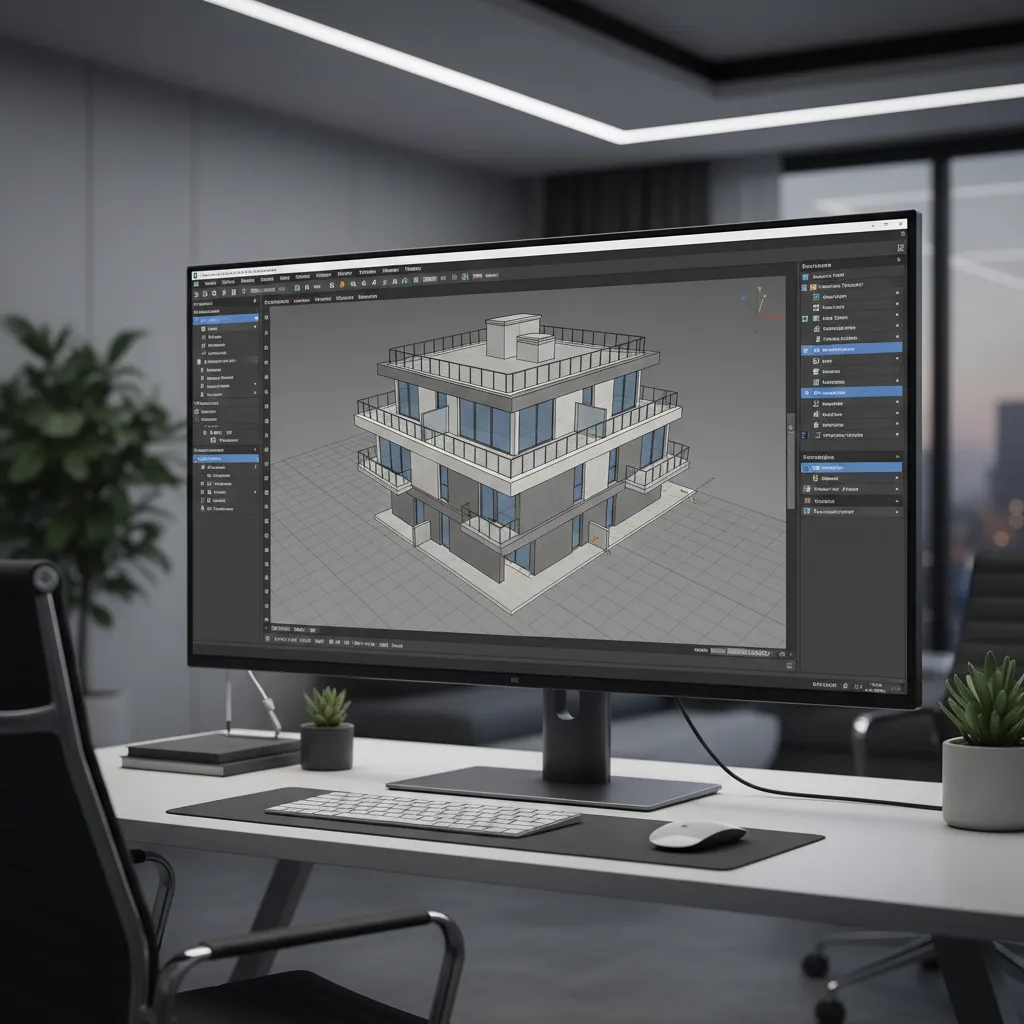 AutoCAD interface showing a 3D solid model of a building structure