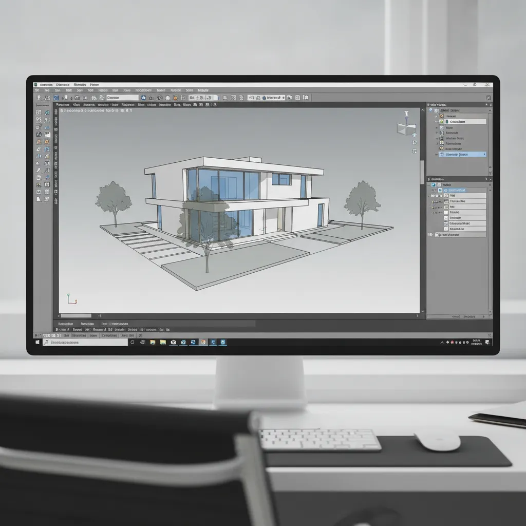 AutoCAD interface displaying a simple 3D architectural model workspace