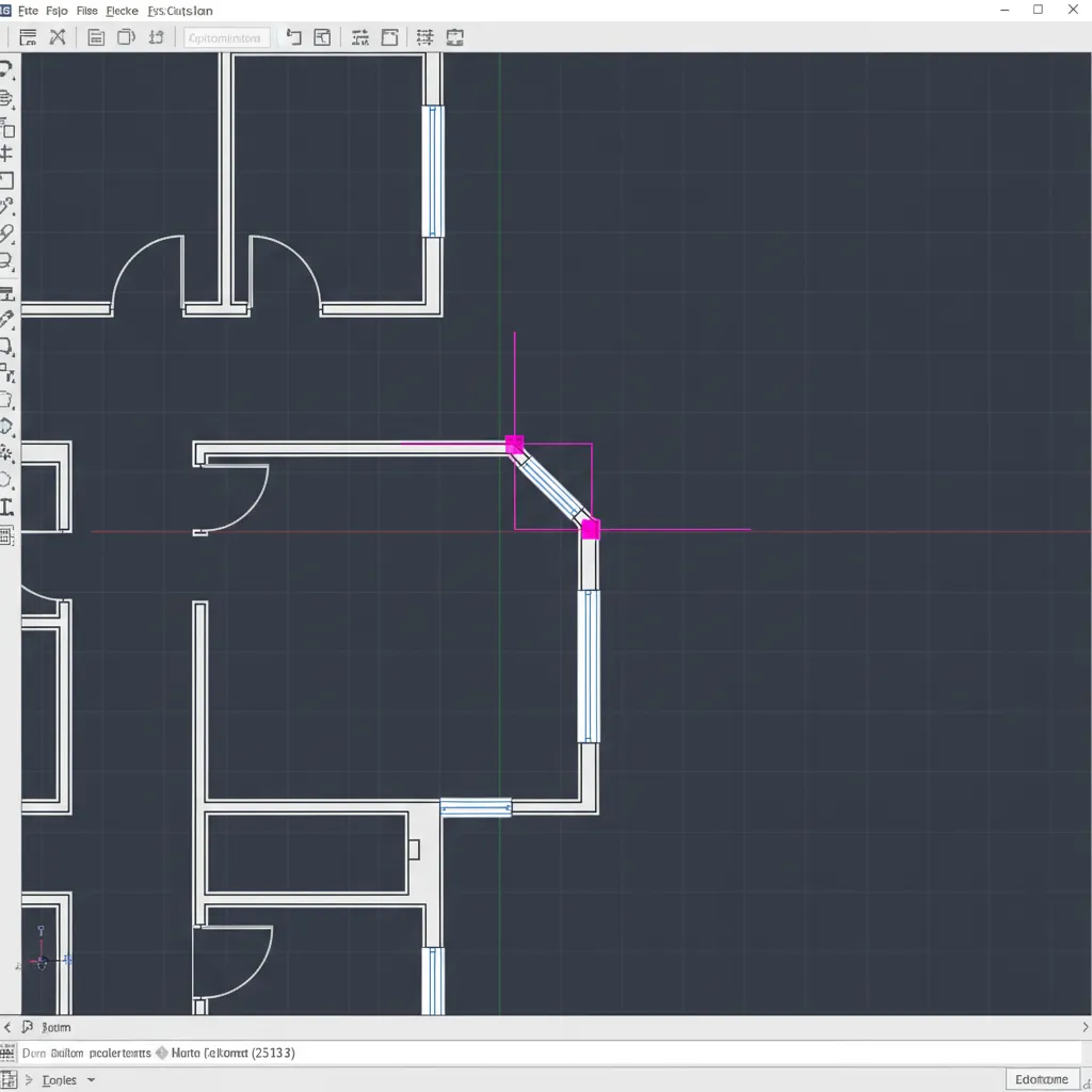 Close up view of broken polyline wall boundary in AutoCAD floor plan