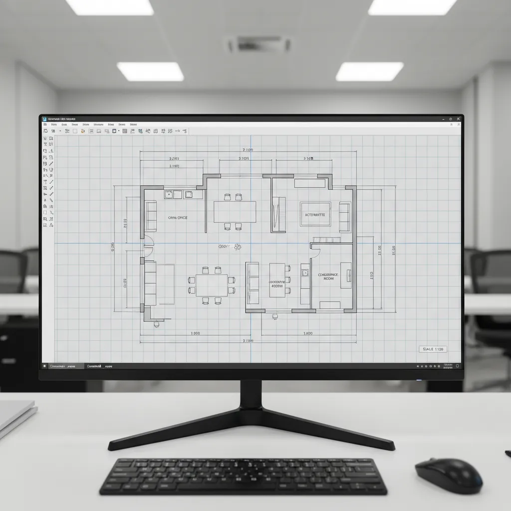 AutoCAD floor plan showing dimension scale adjustment and measurement lines