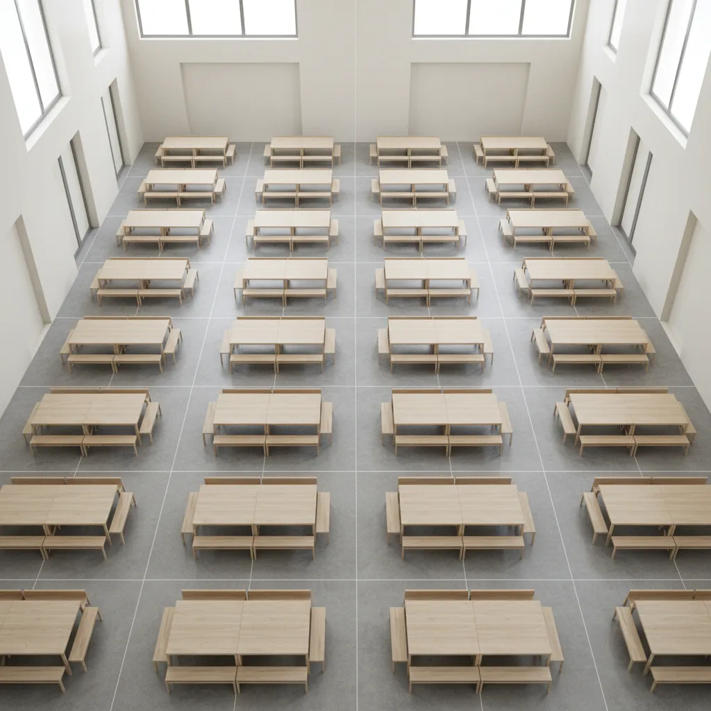 Dining hall seating layout based on grid planning concept