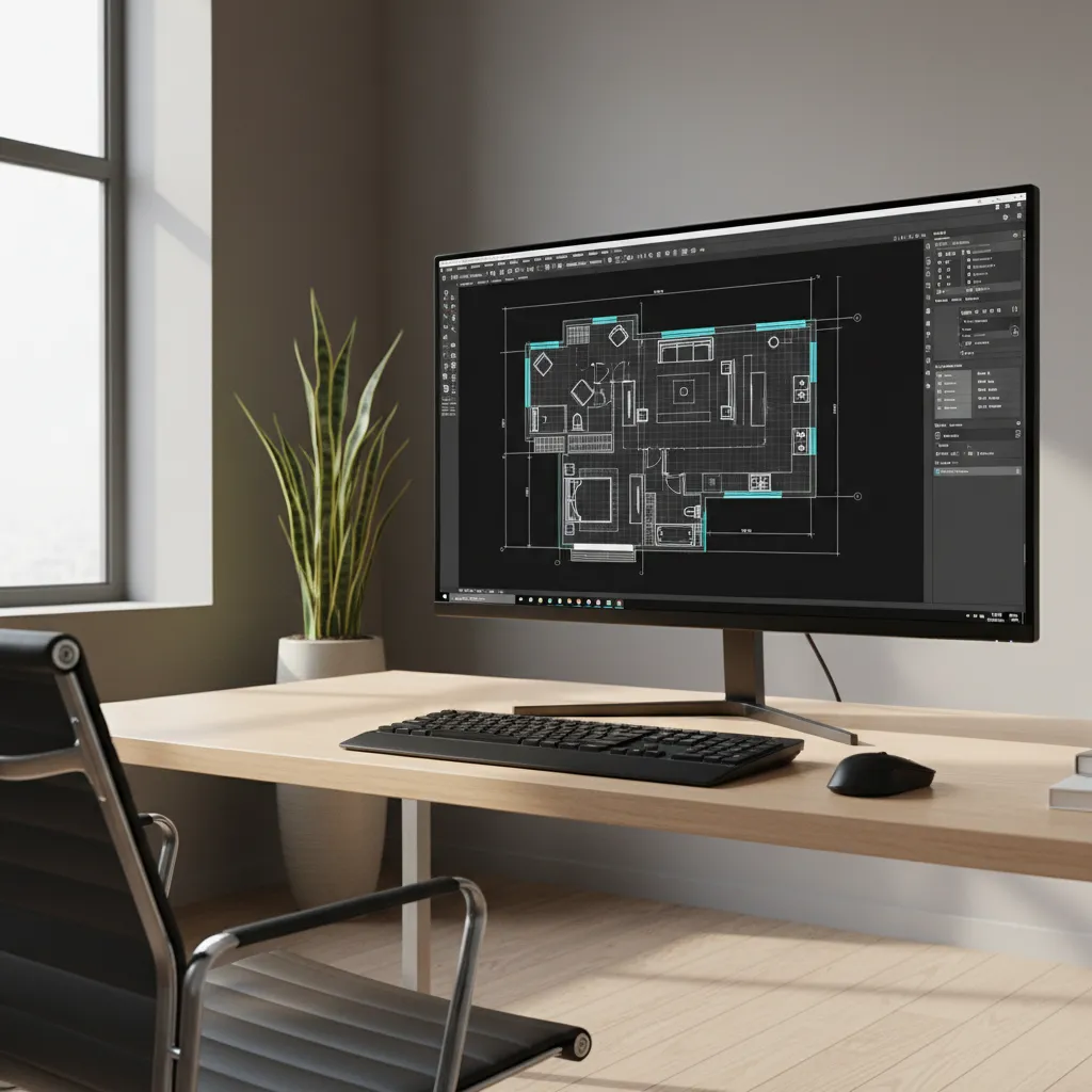 Detailed AutoCAD 2D floor plan drawing displayed on a computer monitor