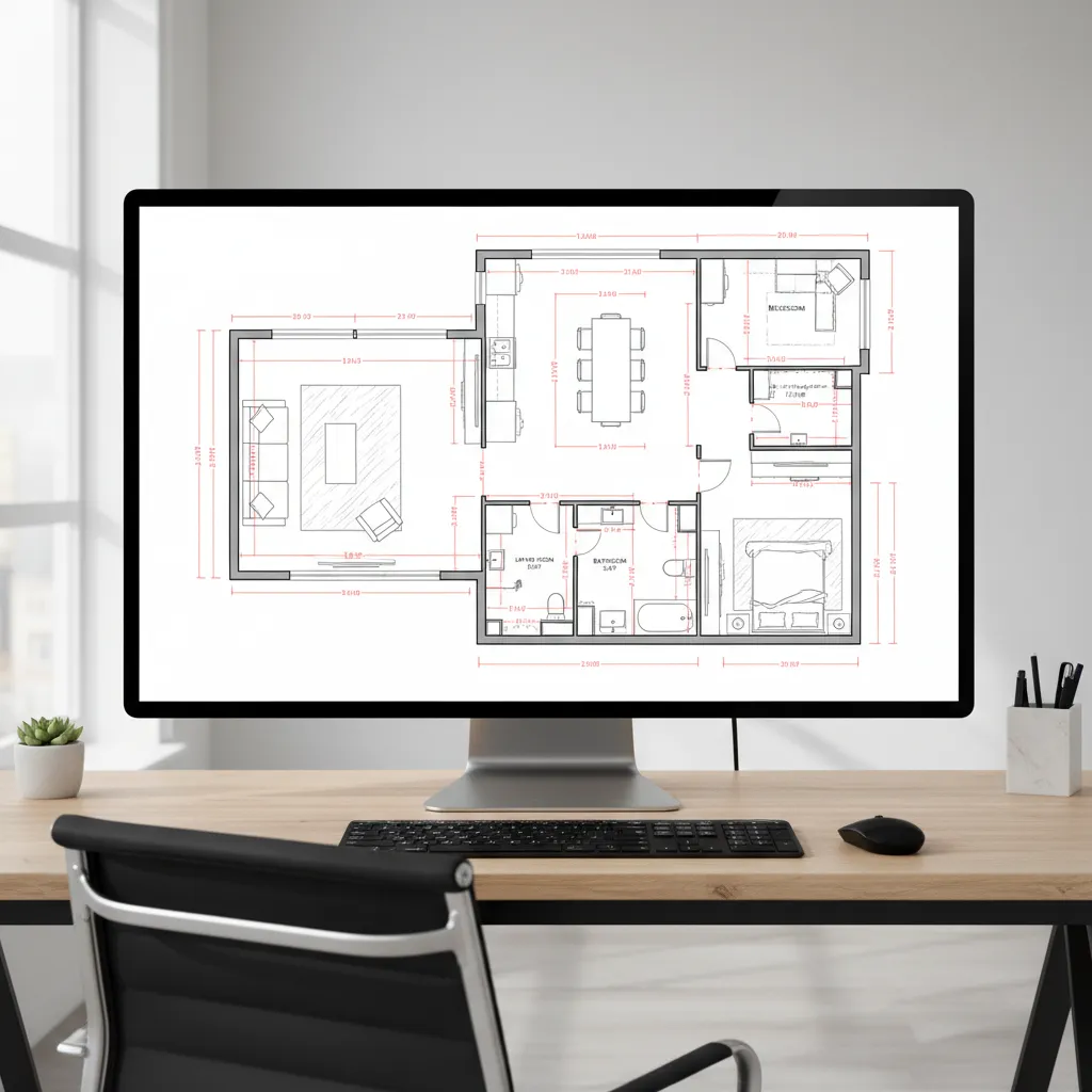technical floor plan drawing used in interior design software