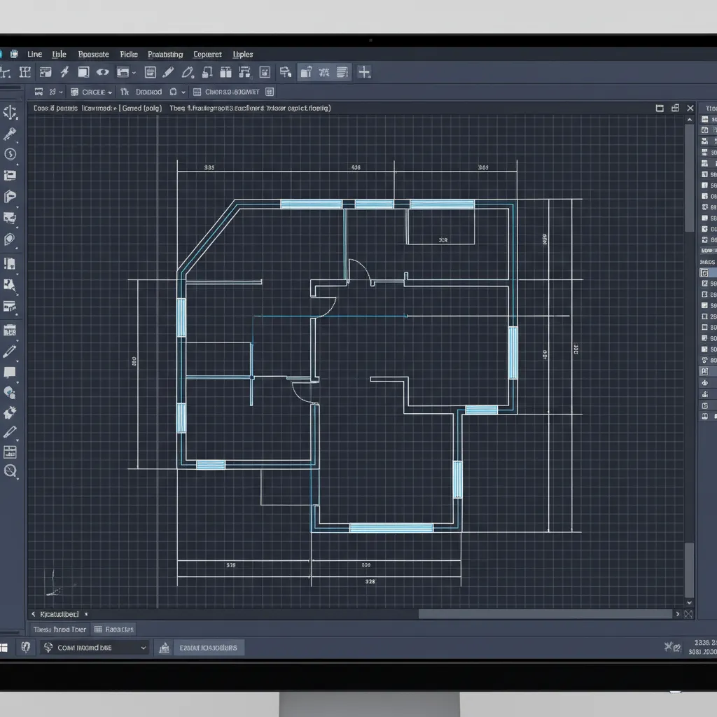 Garis dasar denah rumah yang digambar di AutoCAD