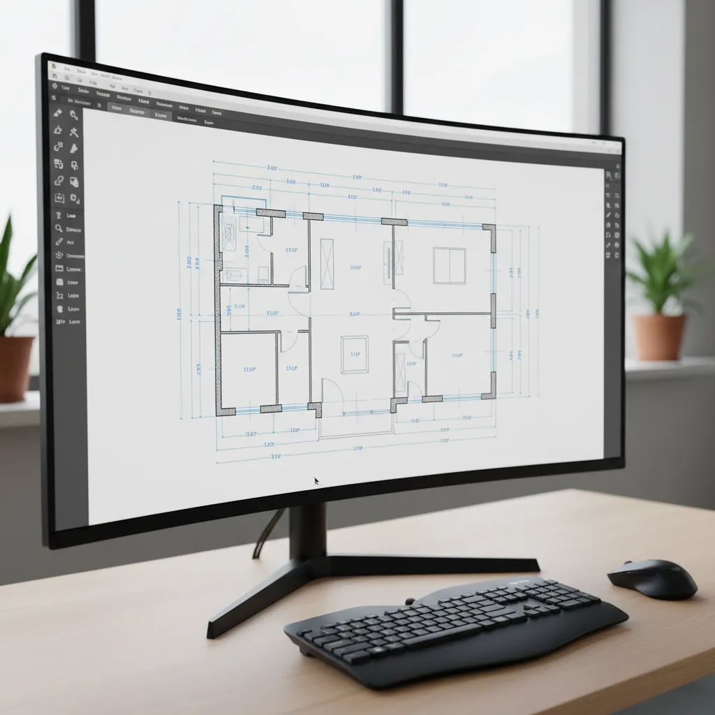 architectural floor plan with walls, doors and dimensions created using drafting tools