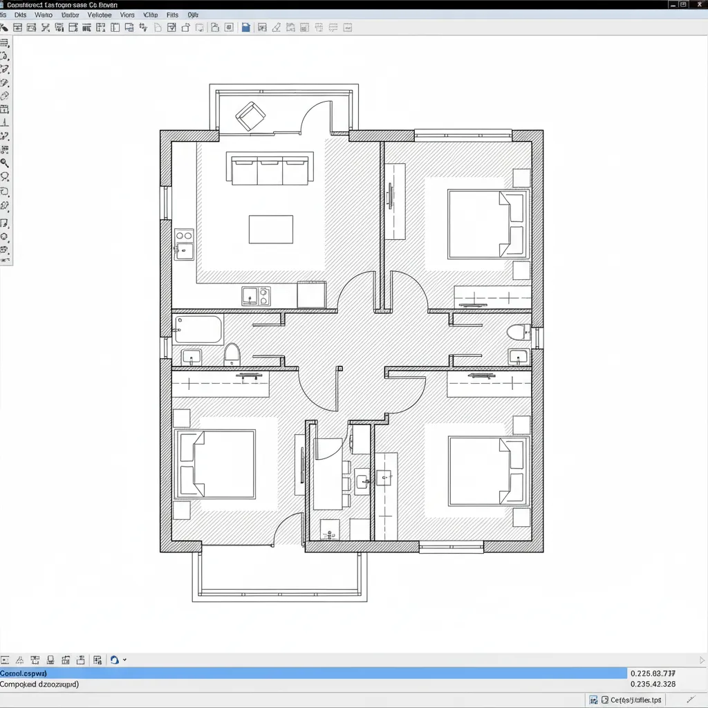 AutoCAD drawing showing hatch applied inside a closed wall boundary