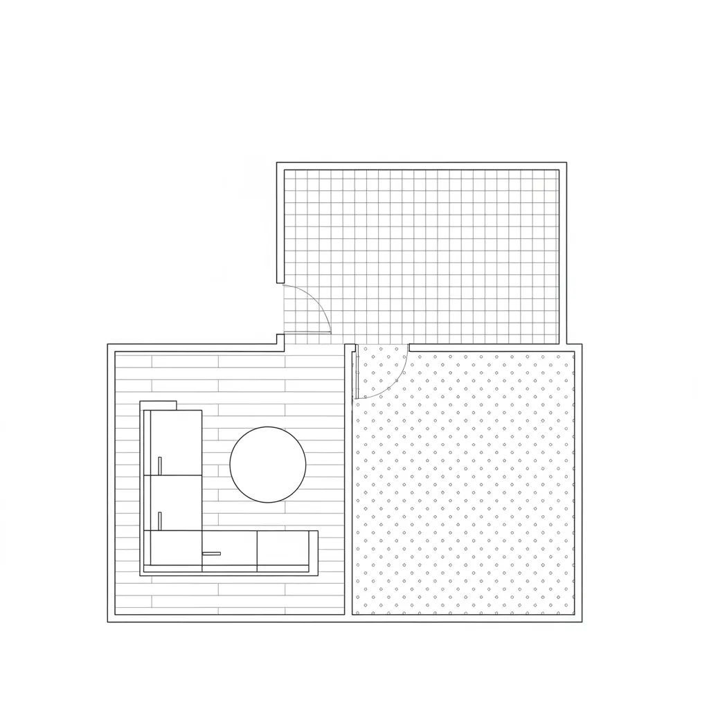 Plano de planta con diferentes patrones hatch para materiales de suelo