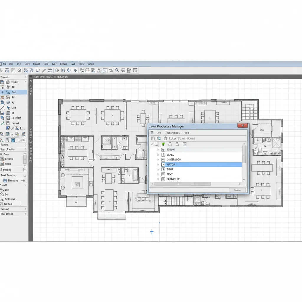 AutoCAD layer manager showing hatch layer visibility settings