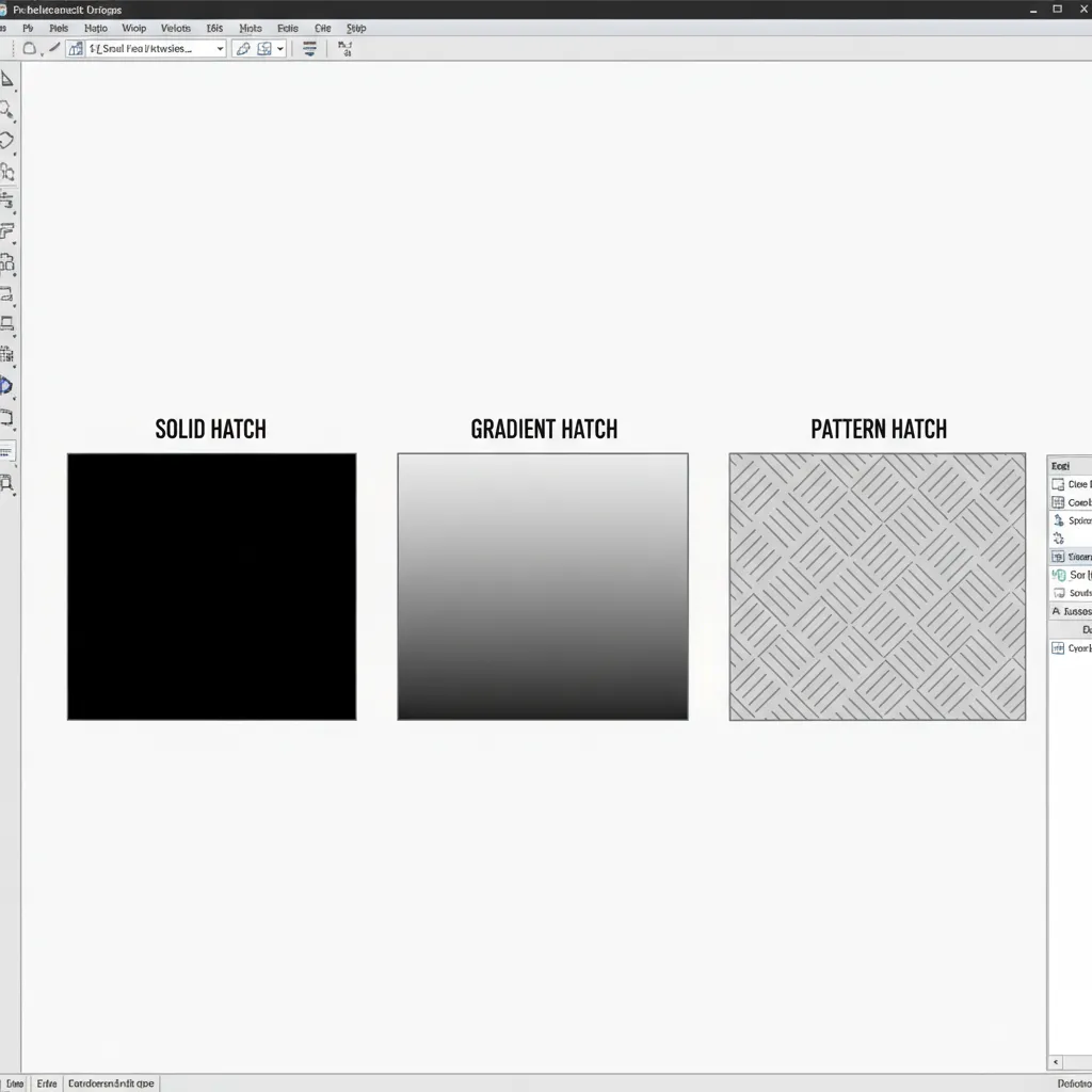 Diagram showing three hatch types in AutoCAD including solid, gradient, and pattern