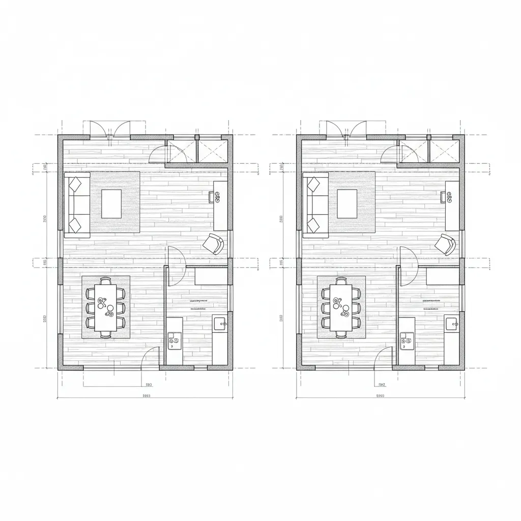 Comparación de escalas de hatch en planos de interiores