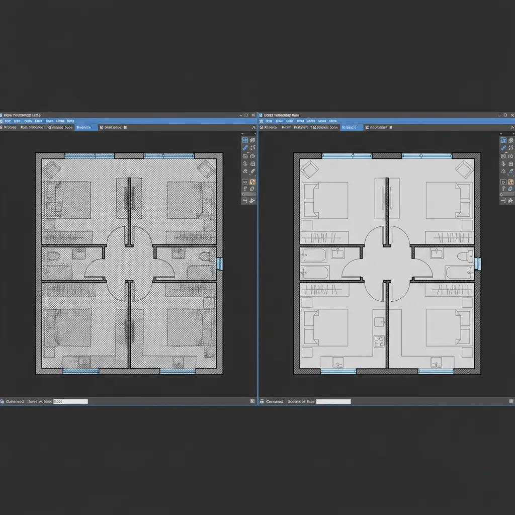 comparison of dense versus optimized hatch scale in AutoCAD drawing