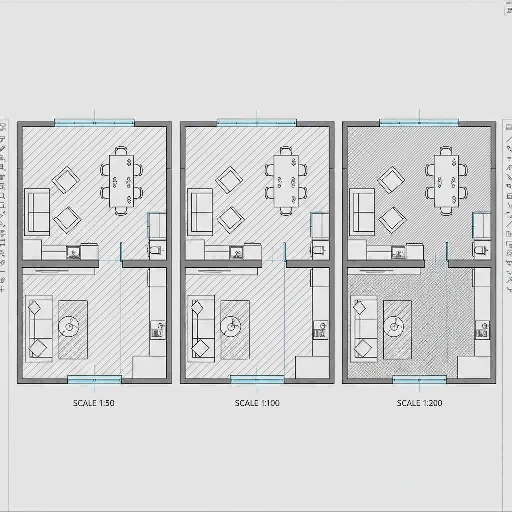 Example of hatch scale differences in an AutoCAD floor plan