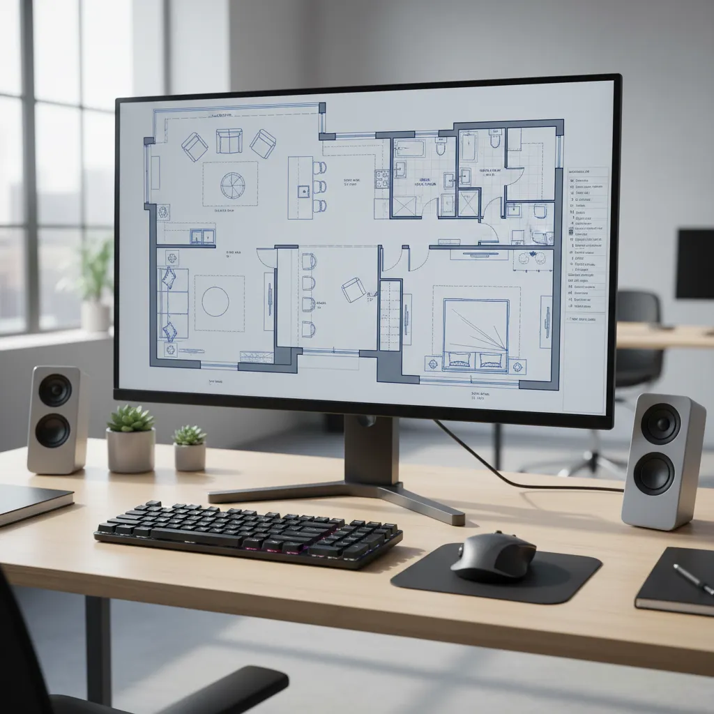 Plano de distribución de interior realizado en software CAD