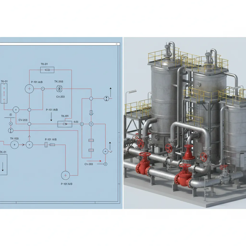 Engineering workflow connecting AutoCAD P&ID diagrams to 3D plant models