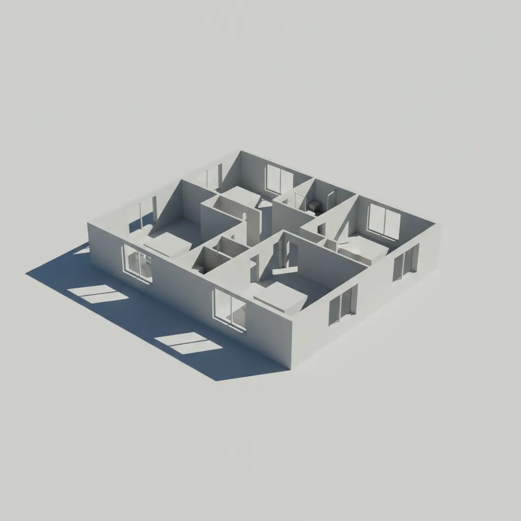 3D wall extrusion created from a cleaned AutoCAD floor plan
