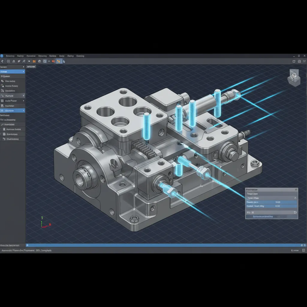 CAD software automatically inserting fasteners into mechanical assembly holes