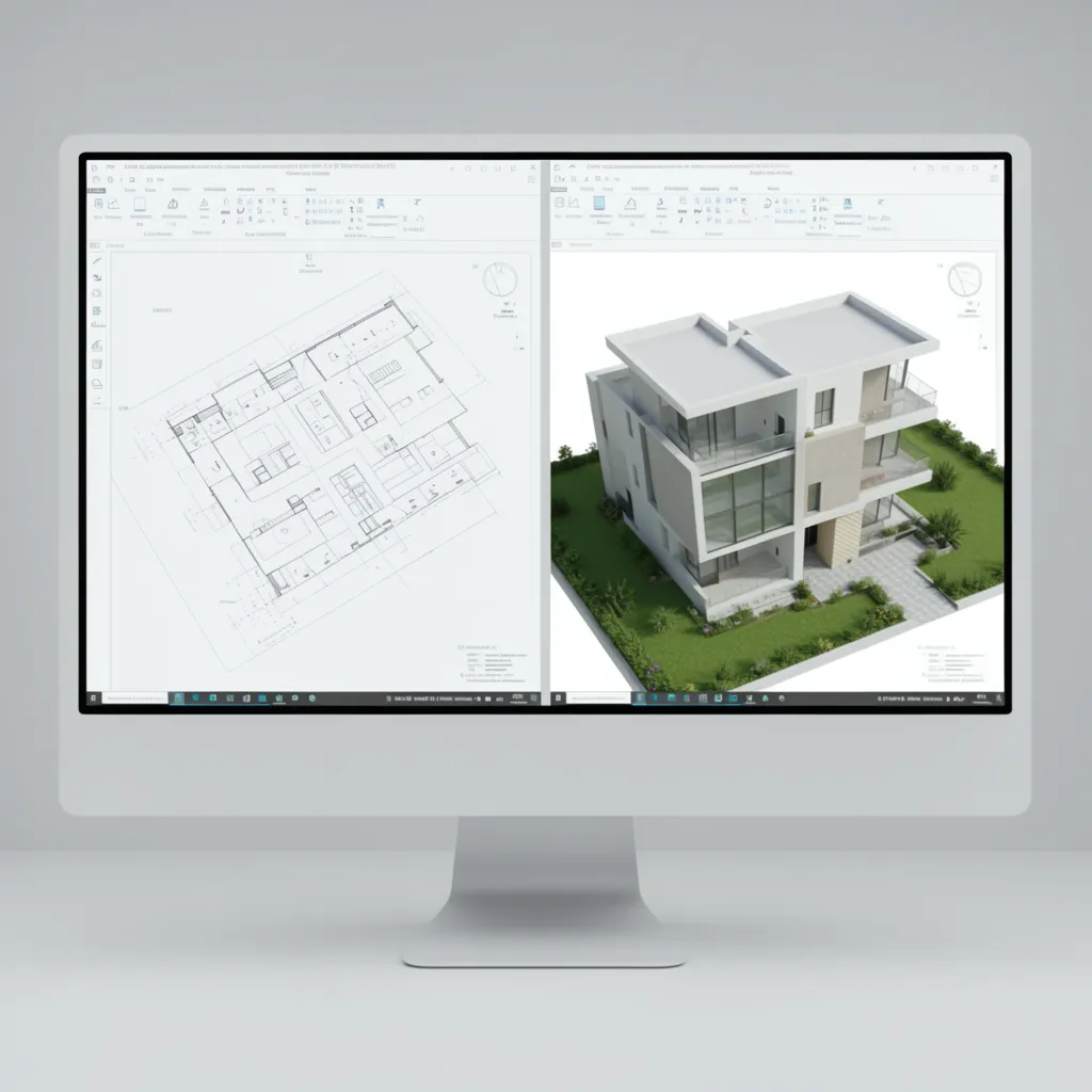 AI software converting a 2D floor plan into a 3D model automatically