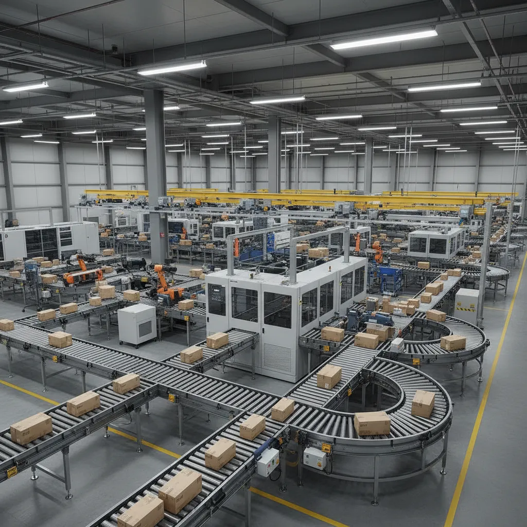 Large automated postal sorting facility with conveyor systems