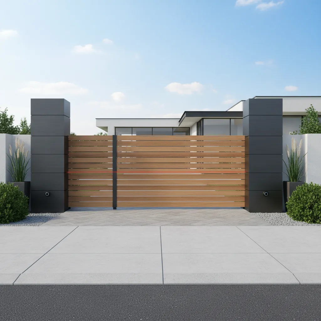 Photoelectric safety sensors installed on both sides of a driveway gate