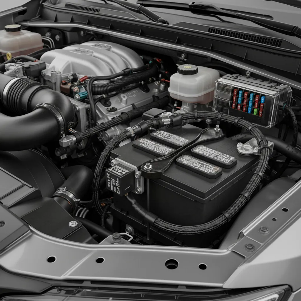 automotive relay mounted near vehicle battery for auxiliary lighting