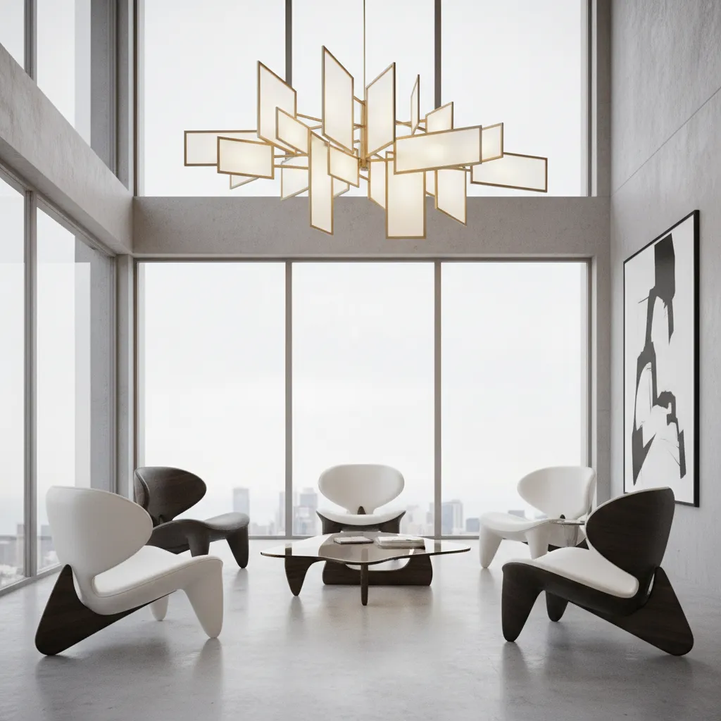 Avant-garde furniture layout with asymmetrical seating arrangement