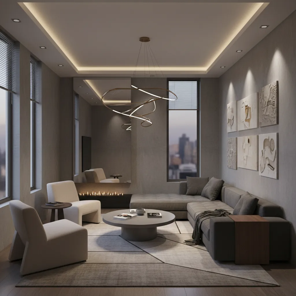 Avant garde lighting design in a small modern living room