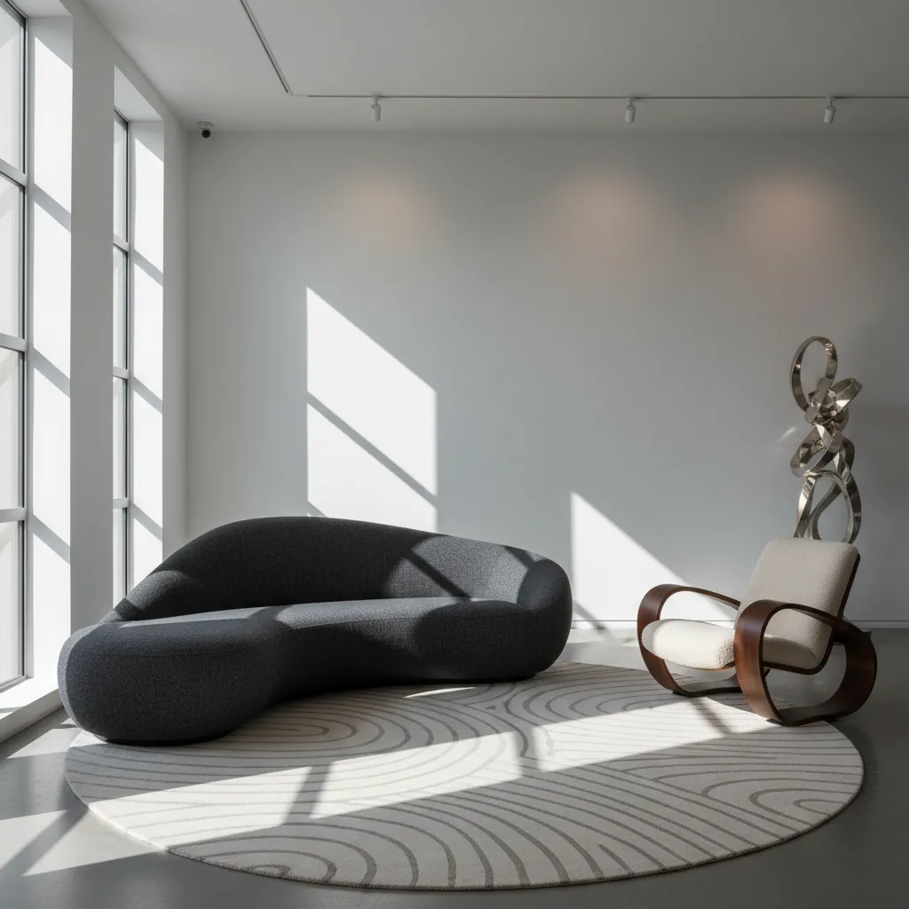 Muebles escultóricos en un interior vanguardista moderno