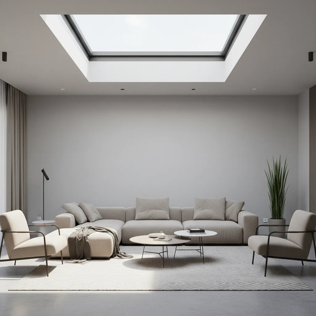 Living room with awkward angled couch layout showing imbalance