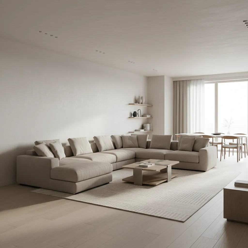 L-shaped living room with visible empty corner area