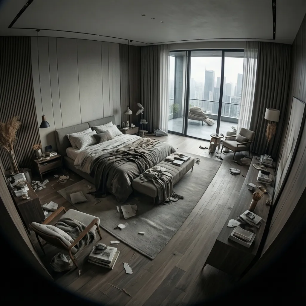 large bedroom with awkward layout and too much empty space around furniture