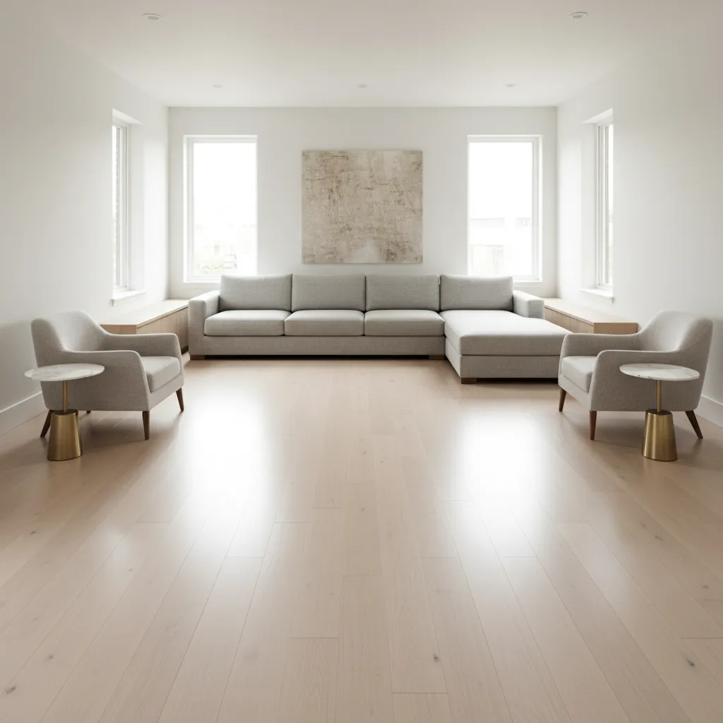 Awkward medium living room layout with furniture pushed against walls