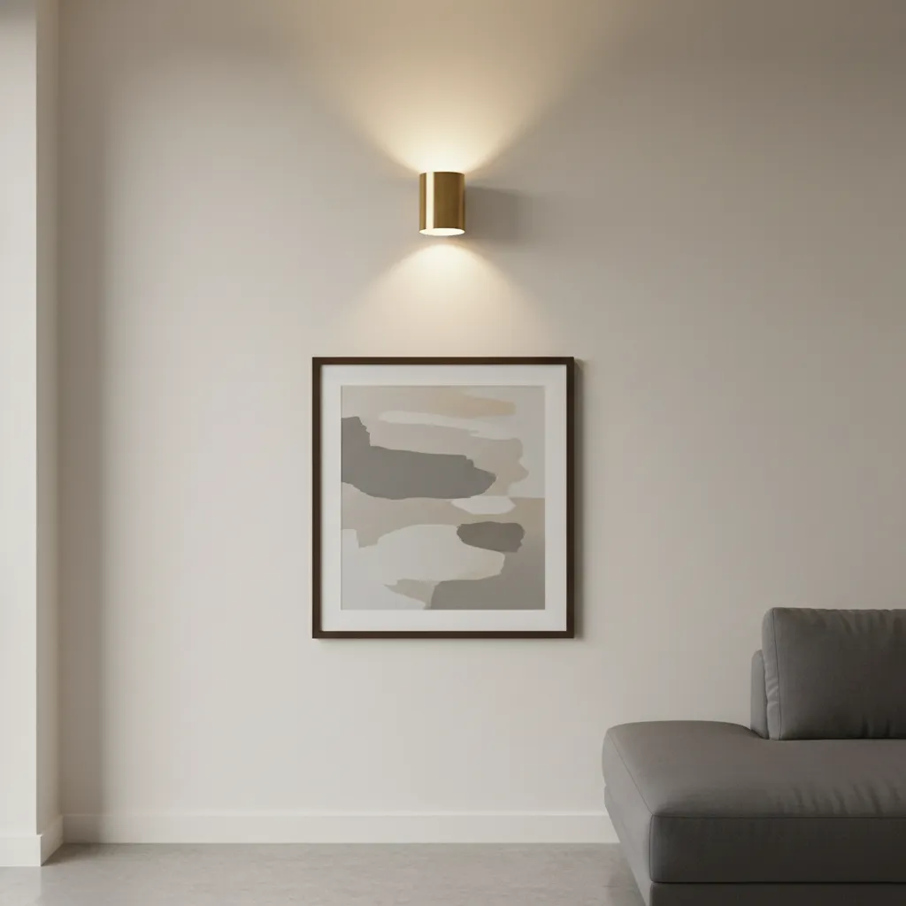 Example of awkward wall sconce decor with artwork placed too close