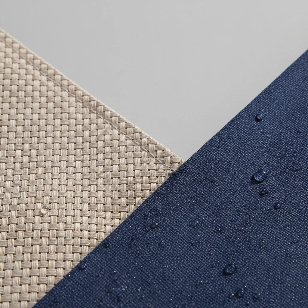 close up comparison of acrylic and polyester awning fabrics