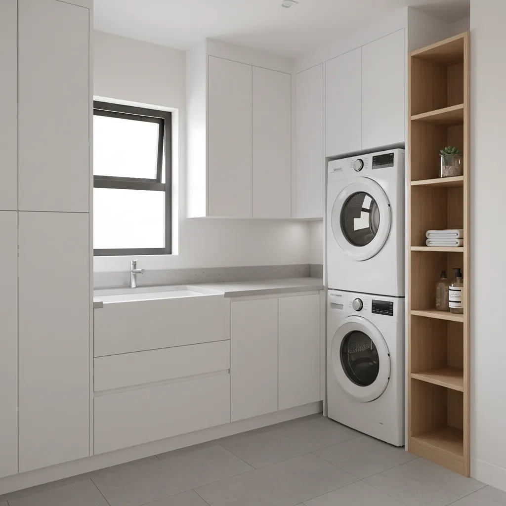 Awning window open above laundry sink allowing ventilation