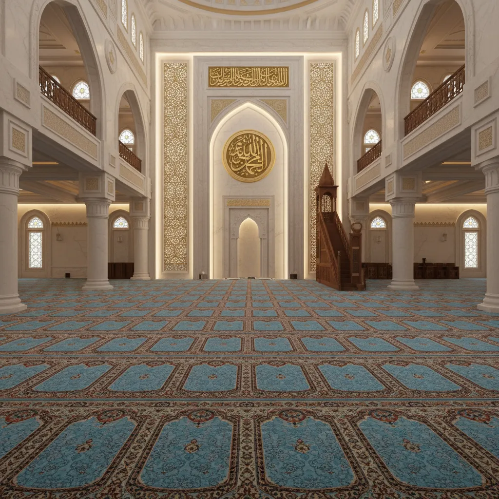 Ayatul Kursi Arabic calligraphy wall art centered on mosque prayer hall wall