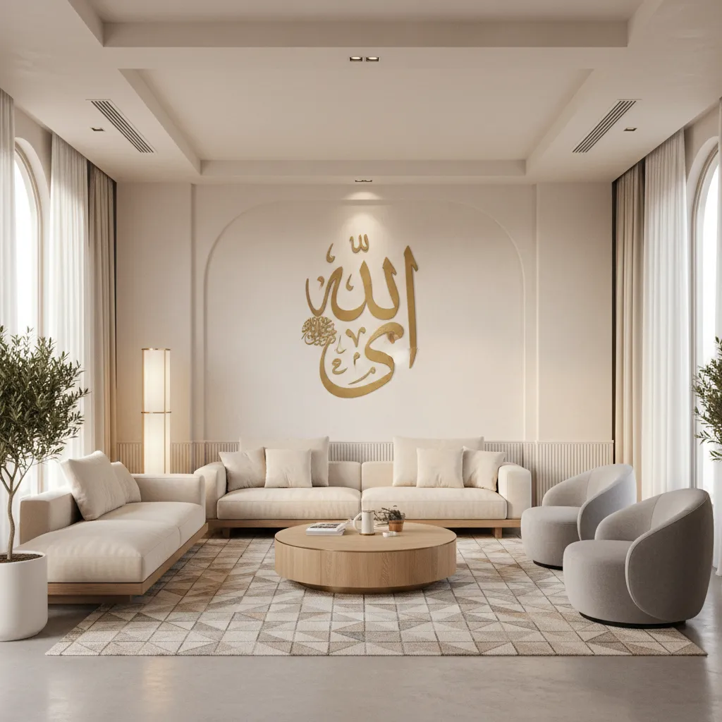 Ayatul Kursi wall art displayed as focal point in modern living room