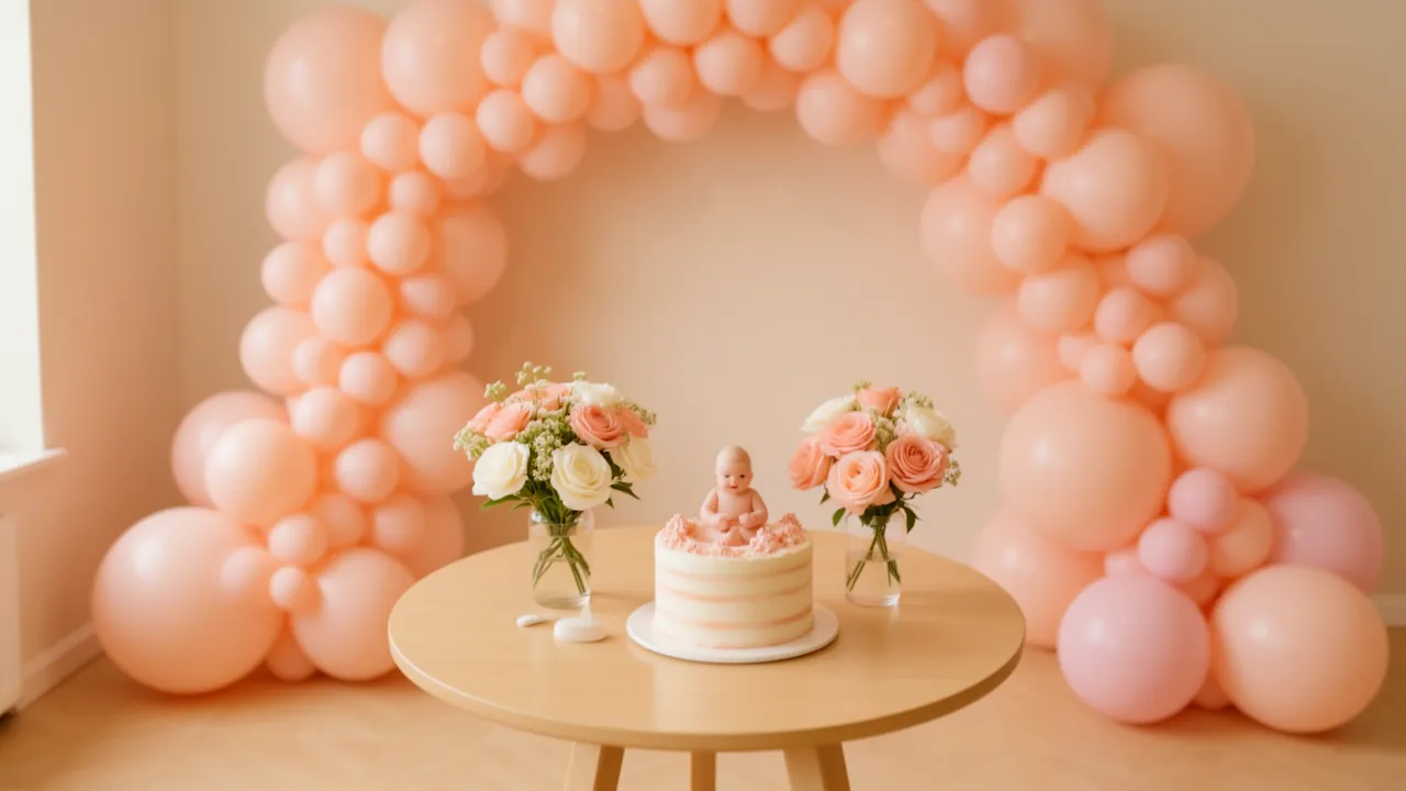 Small cake table setup for baby 100 day celebration in a compact living room