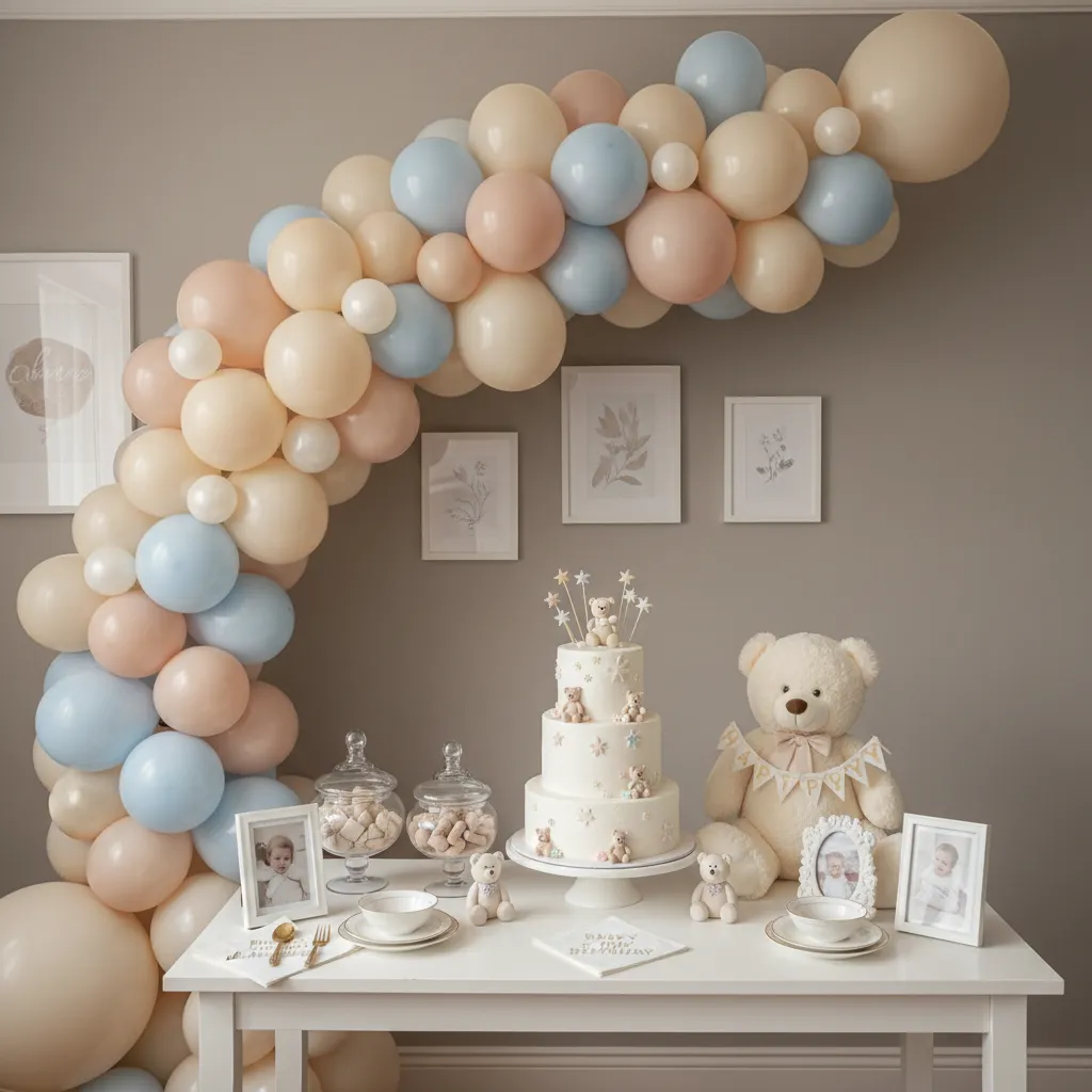balloon garland backdrop for baby birthday cake table decoration