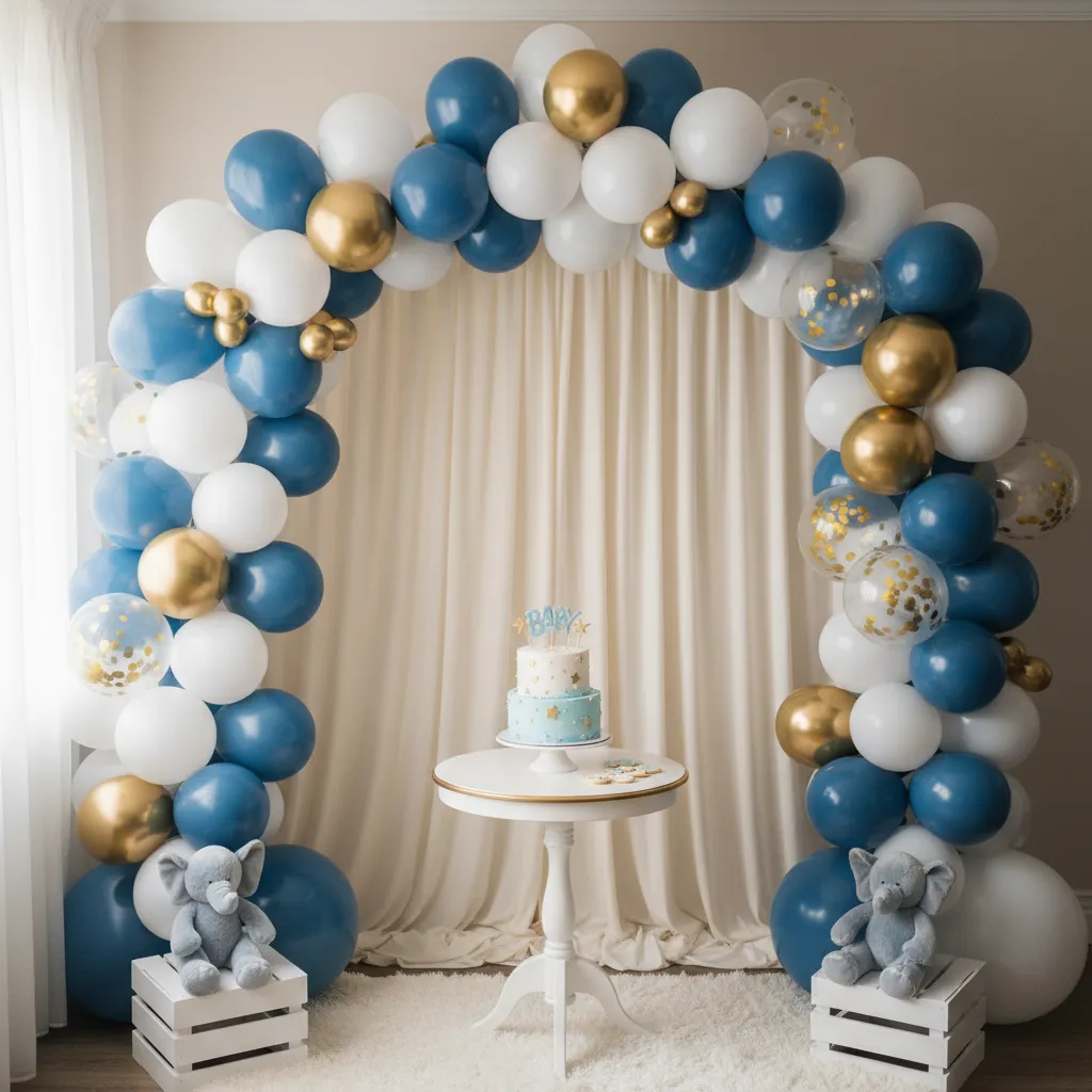 blue balloon garland birthday backdrop for baby boy party