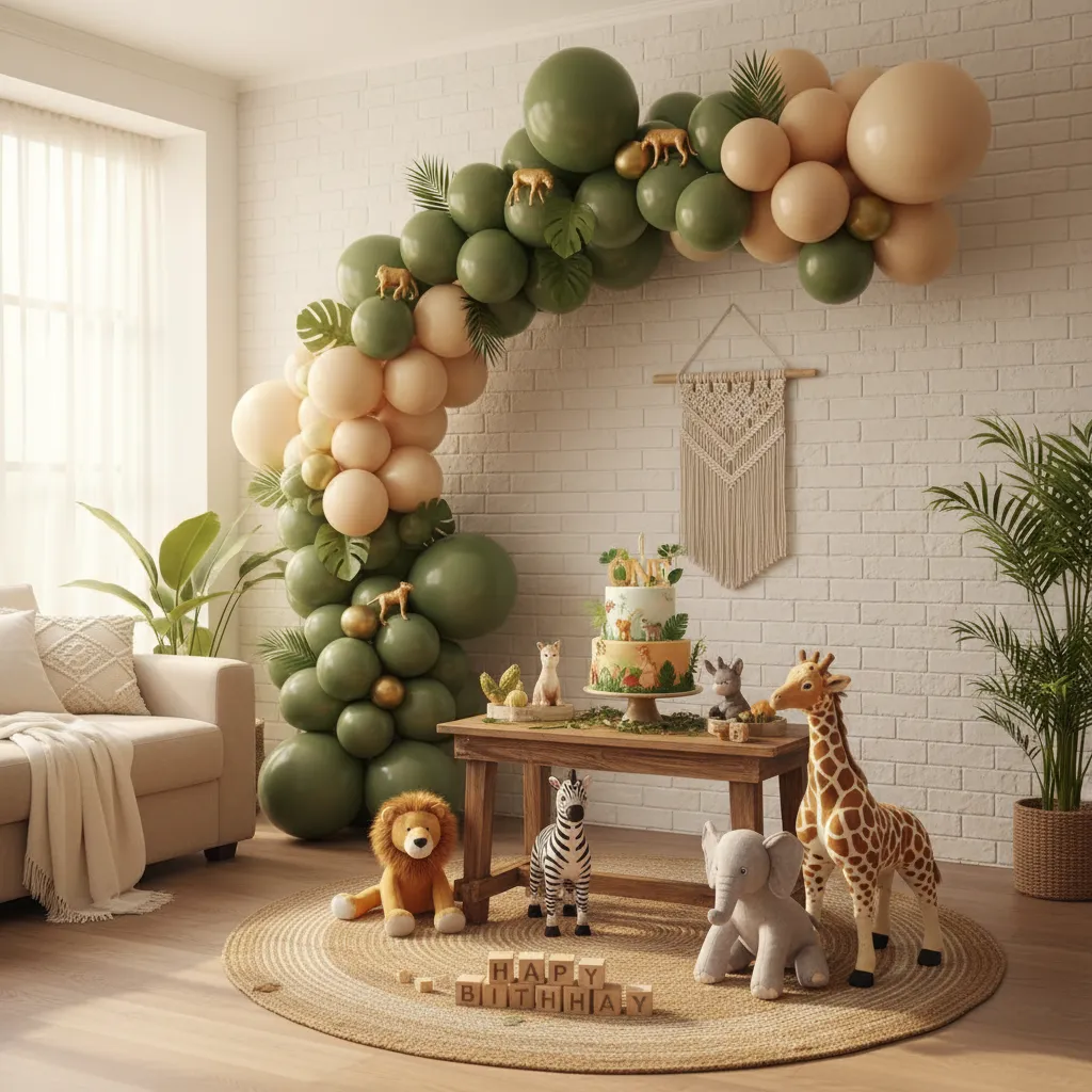 baby boy safari theme birthday decoration at home