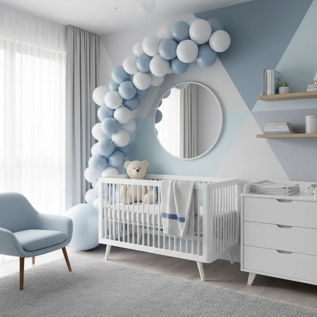 balloon welcome decoration for baby boy in nursery