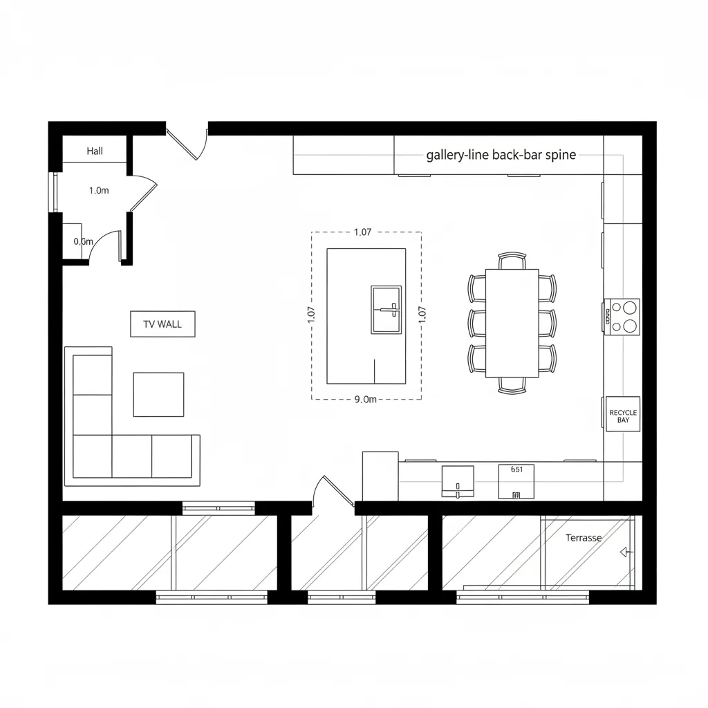 Gallery-Line Great Room with Back-Bar Spine