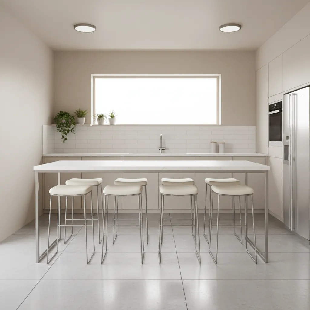 backless stools tucked under a small kitchen island