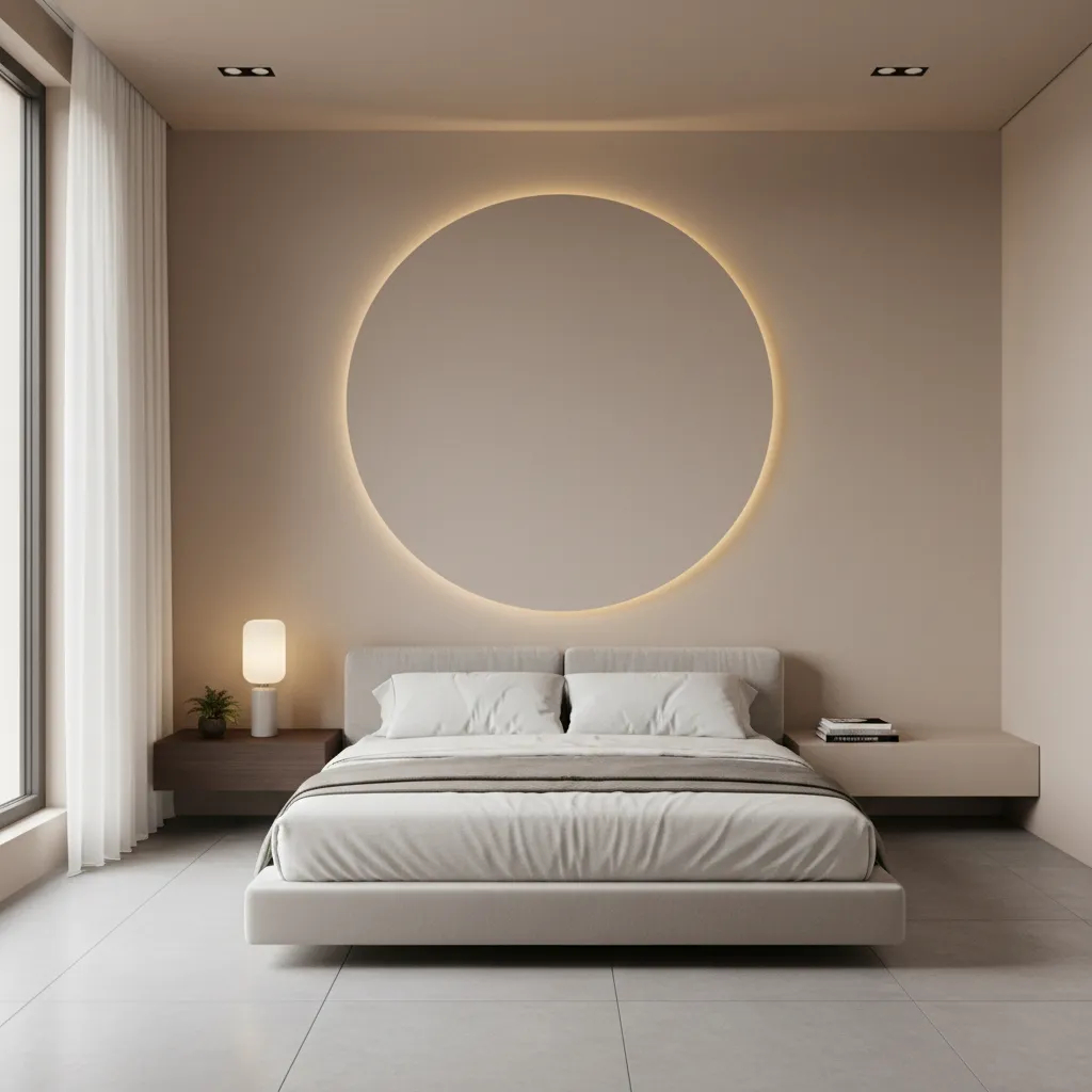 Backlit circular wall panel creating soft halo lighting effect