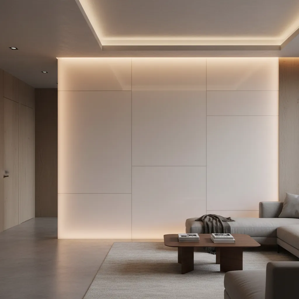 backlit translucent corian wall panel glowing with warm led lighting
