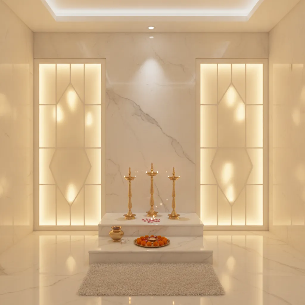 backlit decorative glass pooja room door design