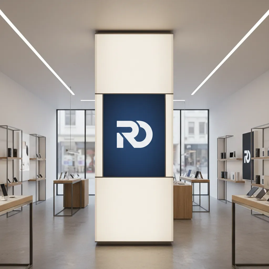 Backlit panel lighting behind retail branding graphics